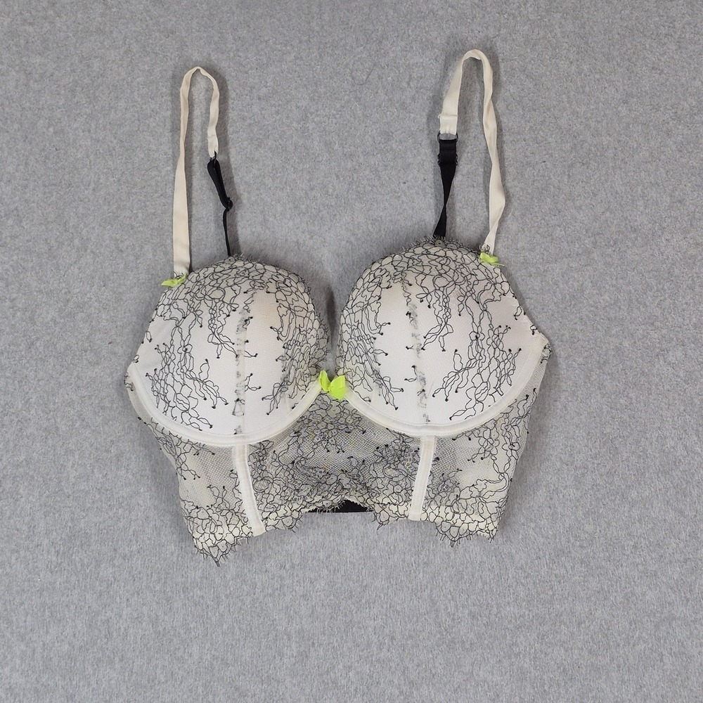 Victoria's Secret Women Bra 34D White Floral Very Sexy Demi Underwired Lace READ